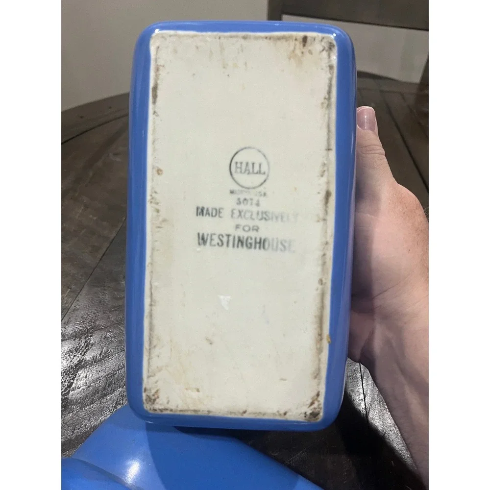 Hall Blue Ceramic Refrigerator Dish & Lid Vintage Art Deco 5014 for Westinghouse
